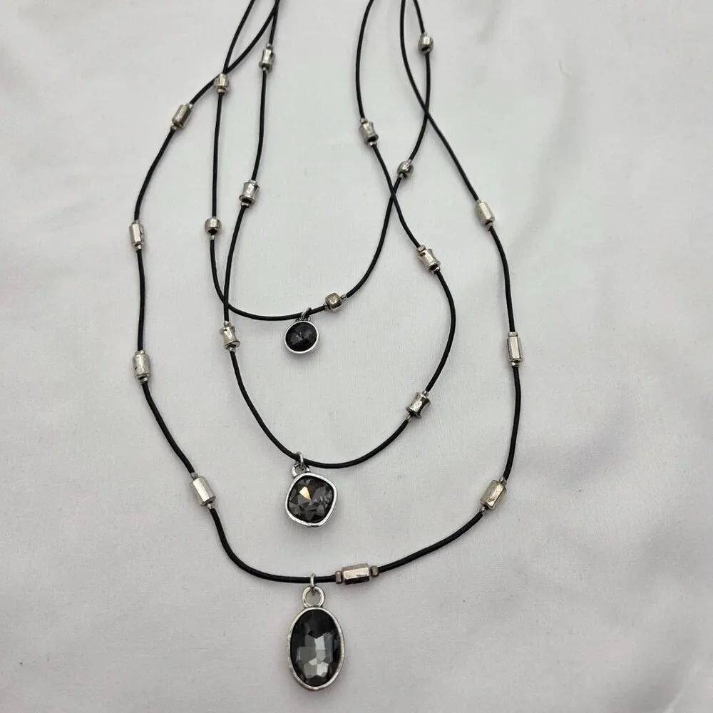 Artisan Smoky Quartz Style Statement Necklace - Leather & Silver-Tone